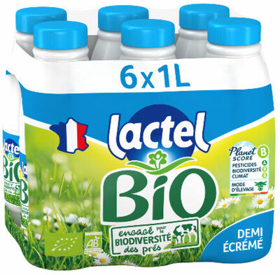 6x1L pack of Lactel semi-skimmed UHT sterilized organic milk