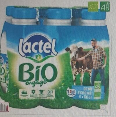 Lactel organic semi-skimmed milk pack, 3 liters in six 50cl cartons